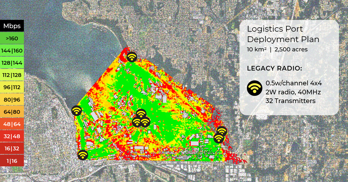 Logistics port deployment plan heat map. Legacy radios need 8, with Eridan you need 3
